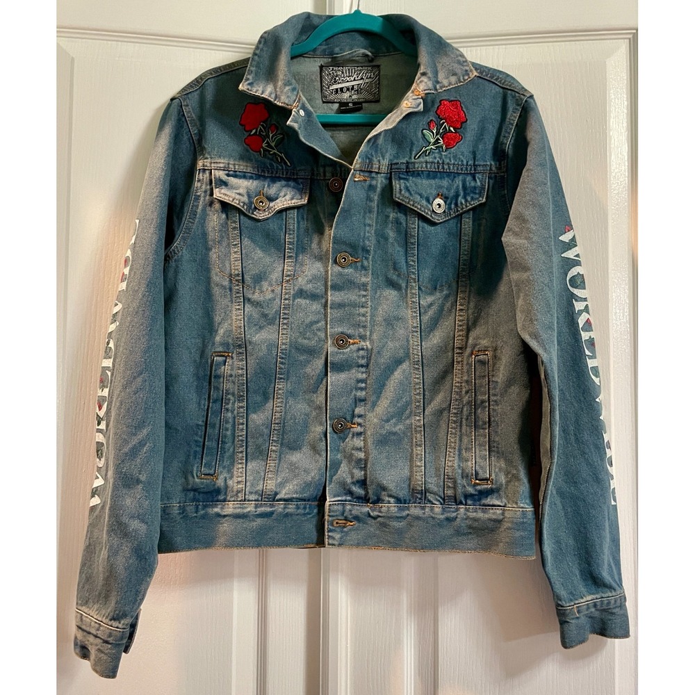 Brooklyn Cloth Denim Jacket Small Japanese Culture Print Flower Embroidered NWT